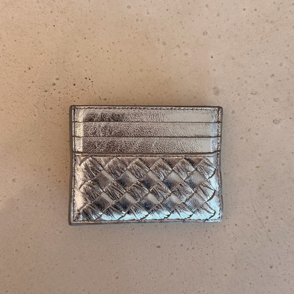 Bottega Veneta Metallic Silver Card Holder